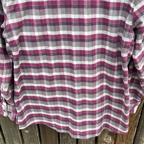 Ariat Large Flannel Shirt Ladies Rebar Plaid Purple Gray Button Front L Stretch - Picture 10 of 10